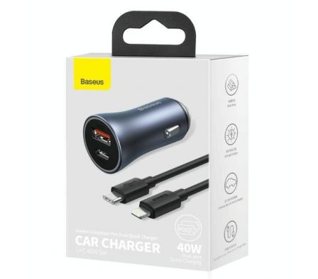 BASEUS CARG AUTO 40W U+U+CABLE C NEGRO