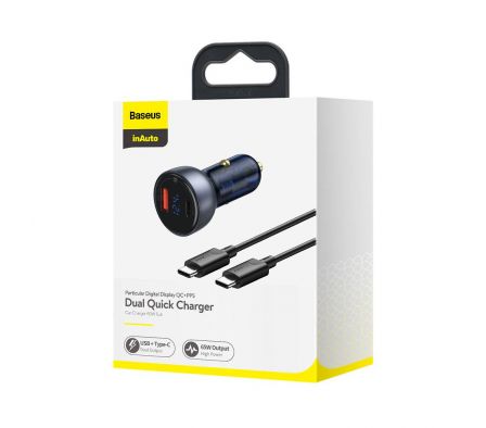 BASEUS CARG AUTO 65W C+U+CABLE C NEGRO